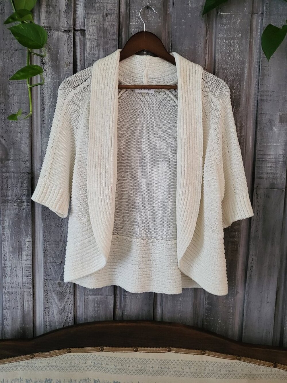 Calvin Klein 1X Ivory Knit Shawl Collar Sweater Open Front Cardigan